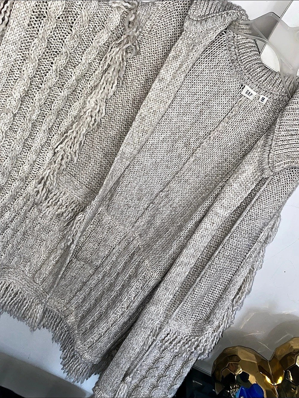 GAP Fringe Knit Shrug in Cream